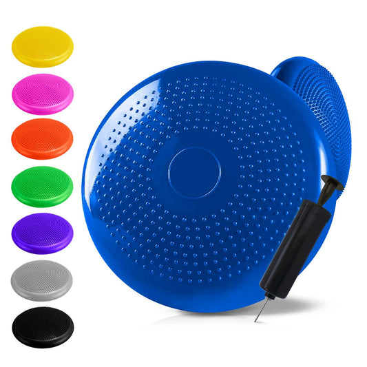 Cojín Hinchable Azul Disco con Bomba Goma PVC para Fitness Yoga Pilates Coordinación Rehabilitación Equilibrio