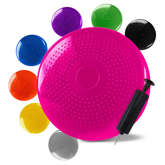 Cojín Hinchable Rosa Disco con Bomba Goma PVC para Fitness Yoga Pilates Coordinación Rehabilitación Equilibrio