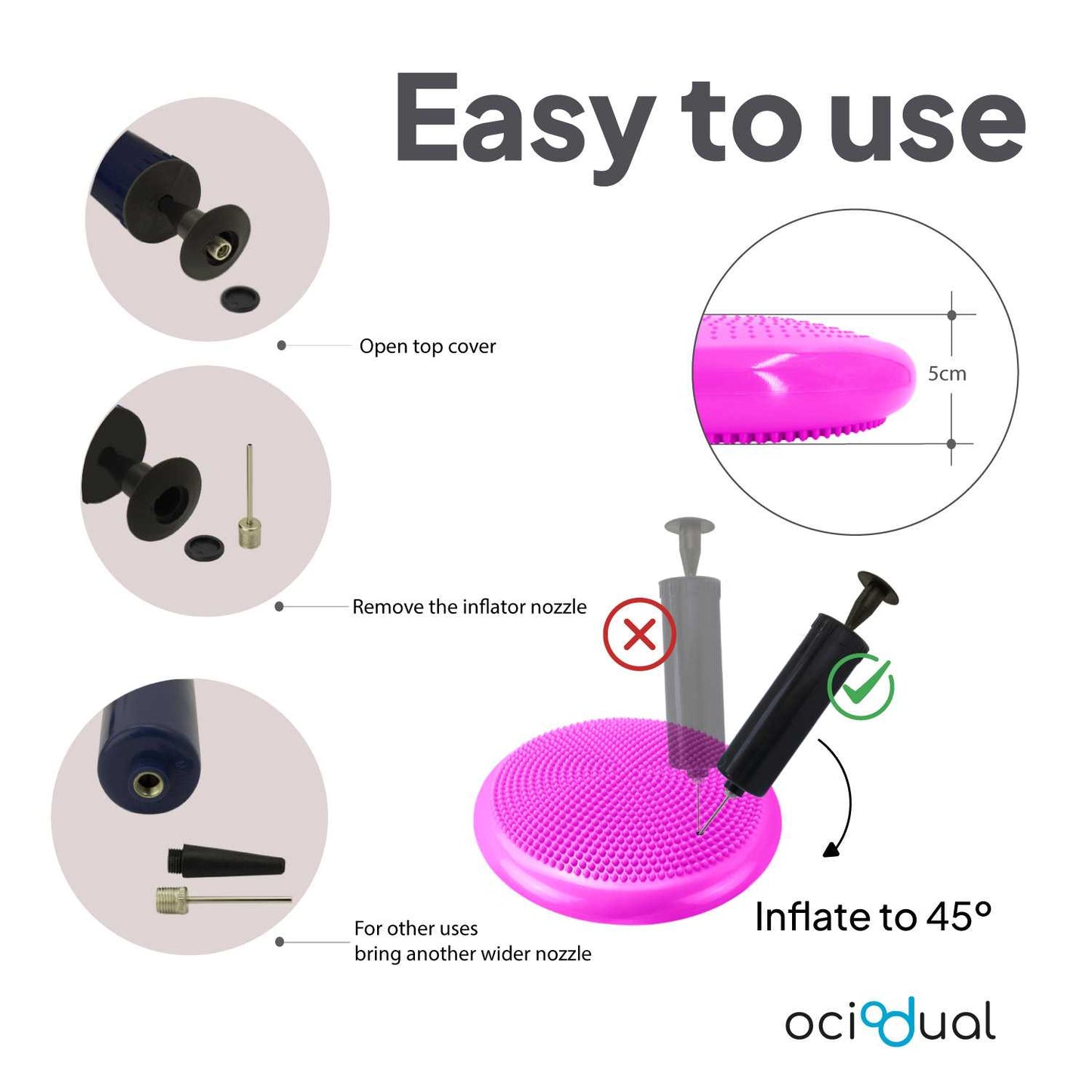 Cojín Hinchable Rosa Disco con Bomba Goma PVC para Fitness Yoga Pilates Coordinación Rehabilitación Equilibrio