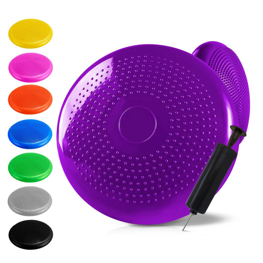 Cojín Hinchable Violeta Disco con Bomba Goma para Fitness Yoga Pilates Coordinación Rehabilitación Equilibrio