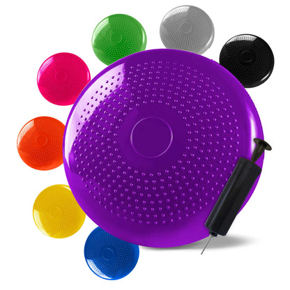 Cojín Hinchable Violeta Disco con Bomba Goma para Fitness Yoga Pilates Coordinación Rehabilitación Equilibrio
