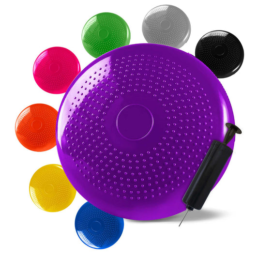 Cojín Hinchable Violeta Disco con Bomba Goma para Fitness Yoga Pilates Coordinación Rehabilitación Equilibrio