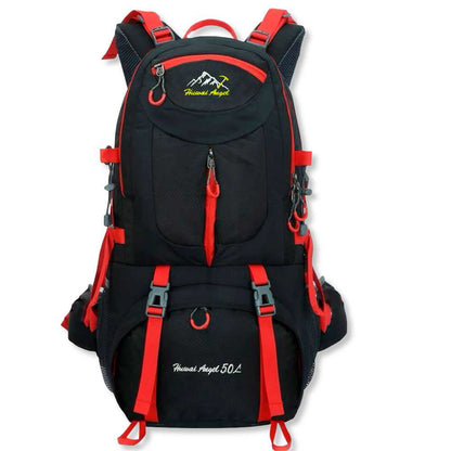 Mochila de Senderismo, 50 Litros, Impermeable y Ligera, Color Negro, Múltiples Bolsillos, ideal para Viaje, Montaña