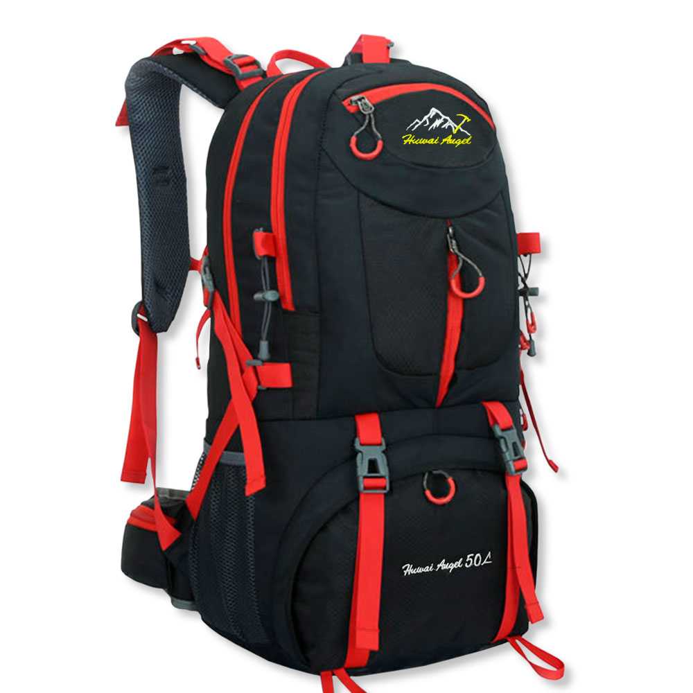 Mochila de Senderismo, 50 Litros, Impermeable y Ligera, Color Negro, Múltiples Bolsillos, ideal para Viaje, Montaña