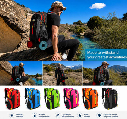 Mochila Impermeable 30 Litros Negra GF80764 Multiples Bolsillos de Senderismo Acampada Montaña para Hombres Mujeres