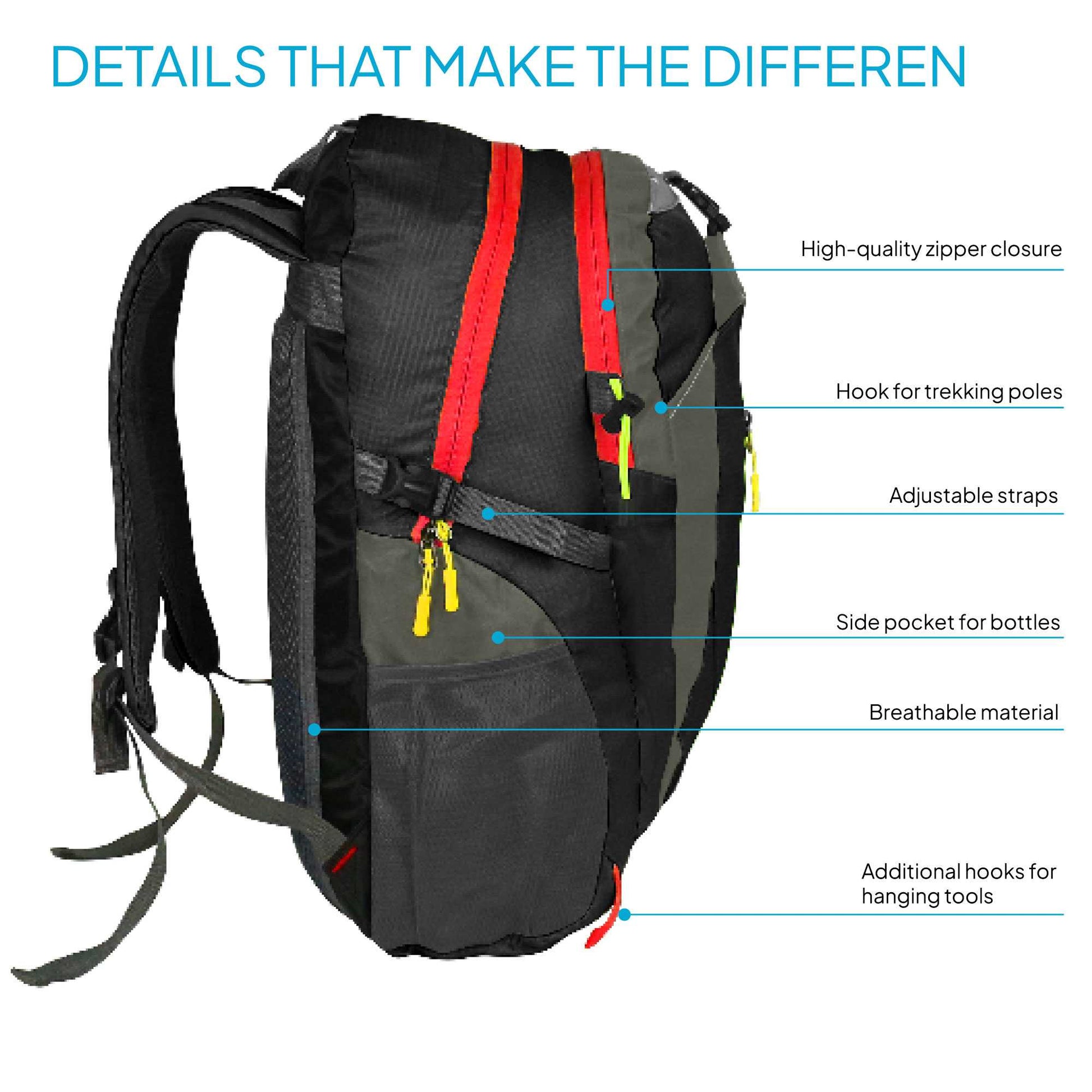 Mochila Impermeable 30 Litros Negra GF80764 Multiples Bolsillos de Senderismo Acampada Montaña para Hombres Mujeres