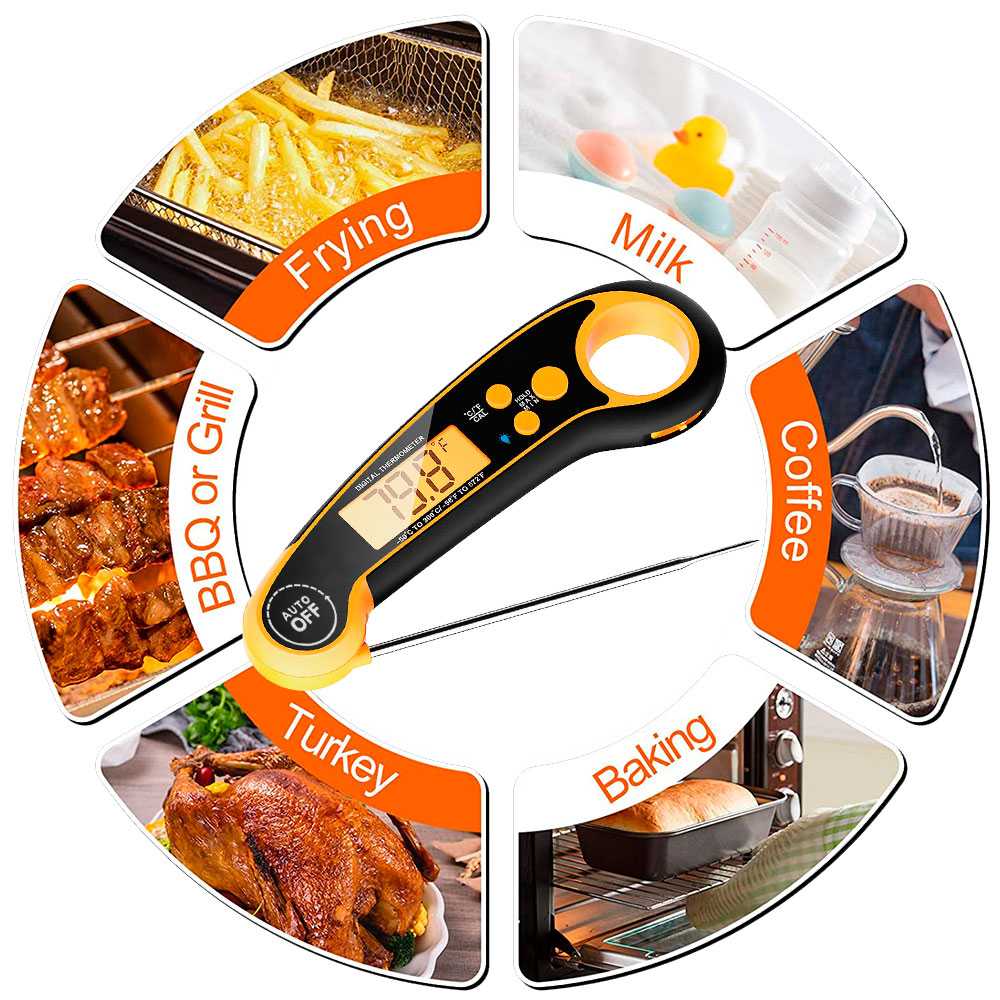 Termómetro de Lectura Rápida Alta Precisión con Sonda para Cocina Barbacoa Comida Alimentos Carnes Líquidos Asados