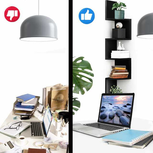 Estante de Esquina 5 Niveles Forma ZigZag Madera 20x20x122cm C/Negro Montaje en Pared Estilo Moderno