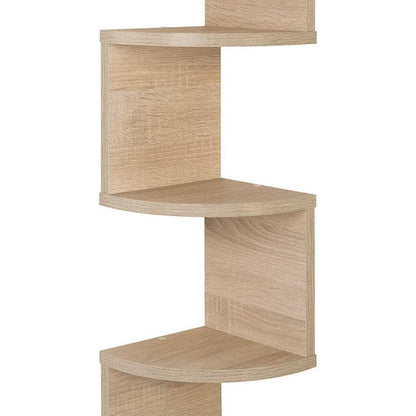 Estante de Esquina  Flotante 5 Niveles Forma ZigZag Madera 20x20x122cm C/Roble Montaje en Pared Estilo Moderno