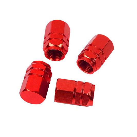 4 Tapones de Aluminio Modelo Hexagonal Rojos para Ruedas Válvulas Schrader Coches Motos Motocicletas Tapón de Protección Neumaticos con Válvula Americana Coche Moto Moticicleta Metálicos Cubierta Tapa