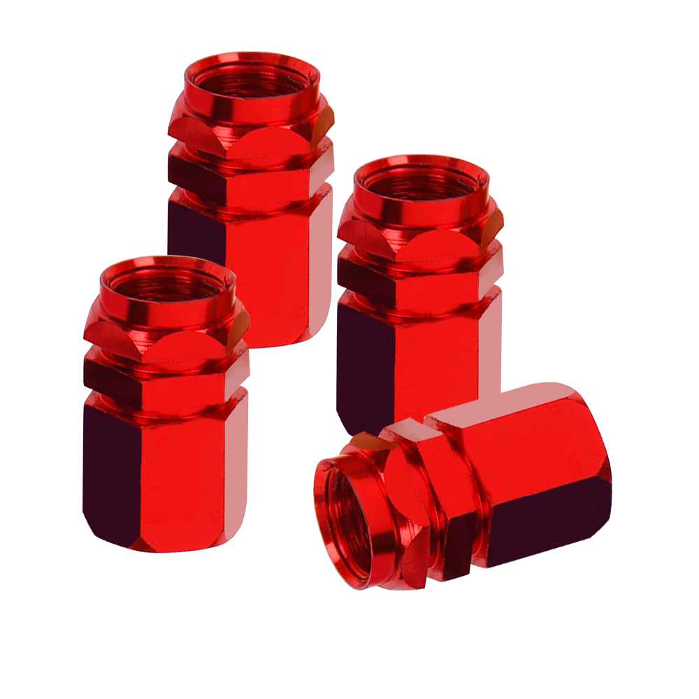 4 Tapones de Aluminio Modelo Hexagonal Rojos para Ruedas Válvulas Schrader Coches Motos Motocicletas Tapón de Protección Neumaticos con Válvula Americana Coche Moto Moticicleta Metálicos Cubierta Tapa