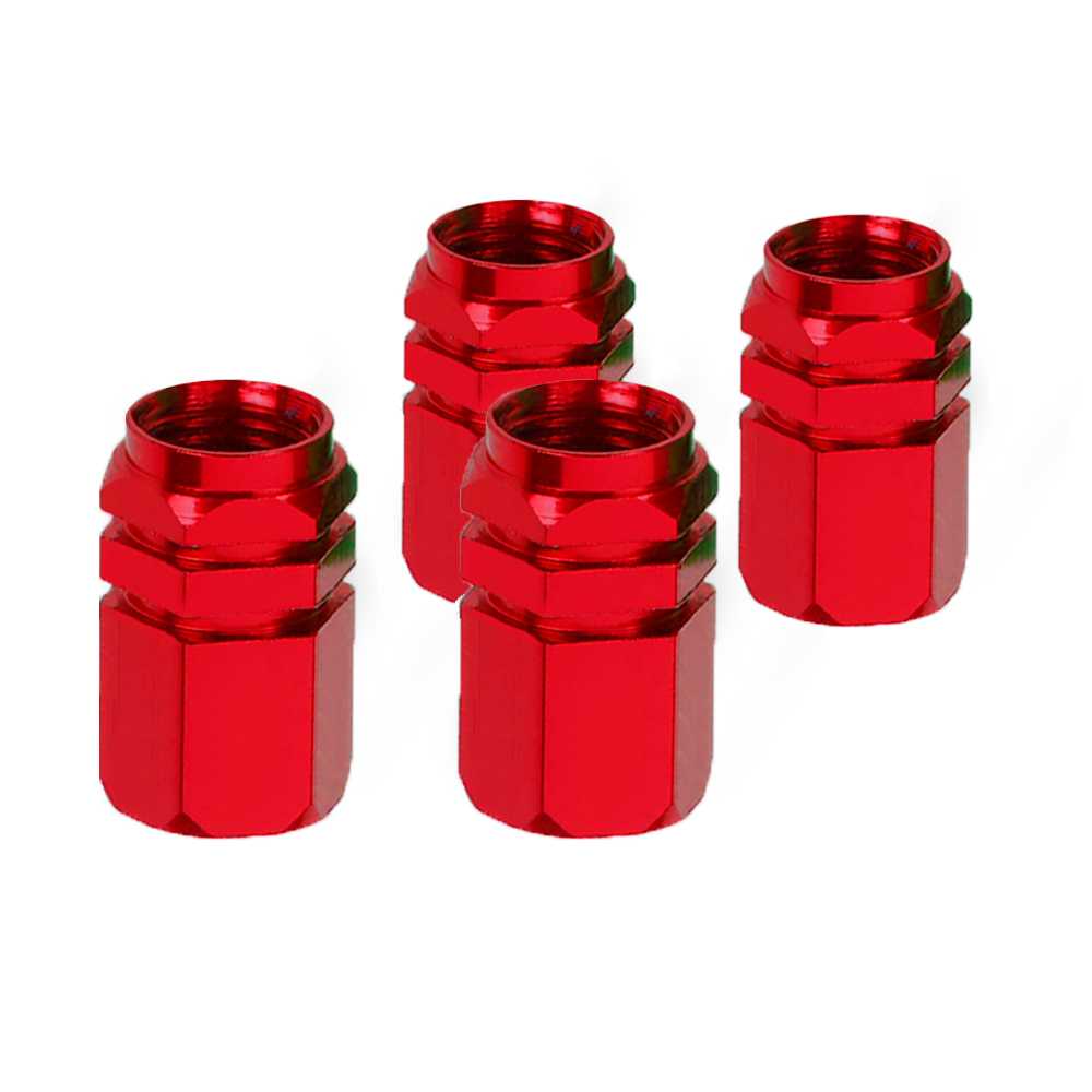 4 Tapones de Aluminio Modelo Hexagonal Rojos para Ruedas Válvulas Schrader Coches Motos Motocicletas Tapón de Protección Neumaticos con Válvula Americana Coche Moto Moticicleta Metálicos Cubierta Tapa