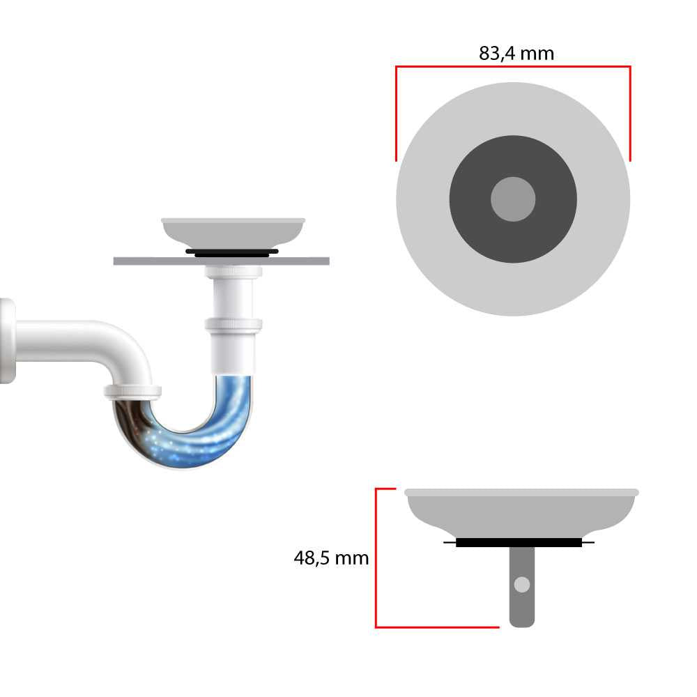 Tapón Colador para Desagüe de Fregadero Diametro 83mm Acero Inox  Filtro de desechos Cesta de Drenaje para Fregaderos