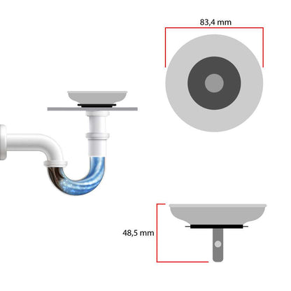 Tapón Colador para Desagüe de Fregadero Diametro 83mm Acero Inox  Filtro de desechos Cesta de Drenaje para Fregaderos