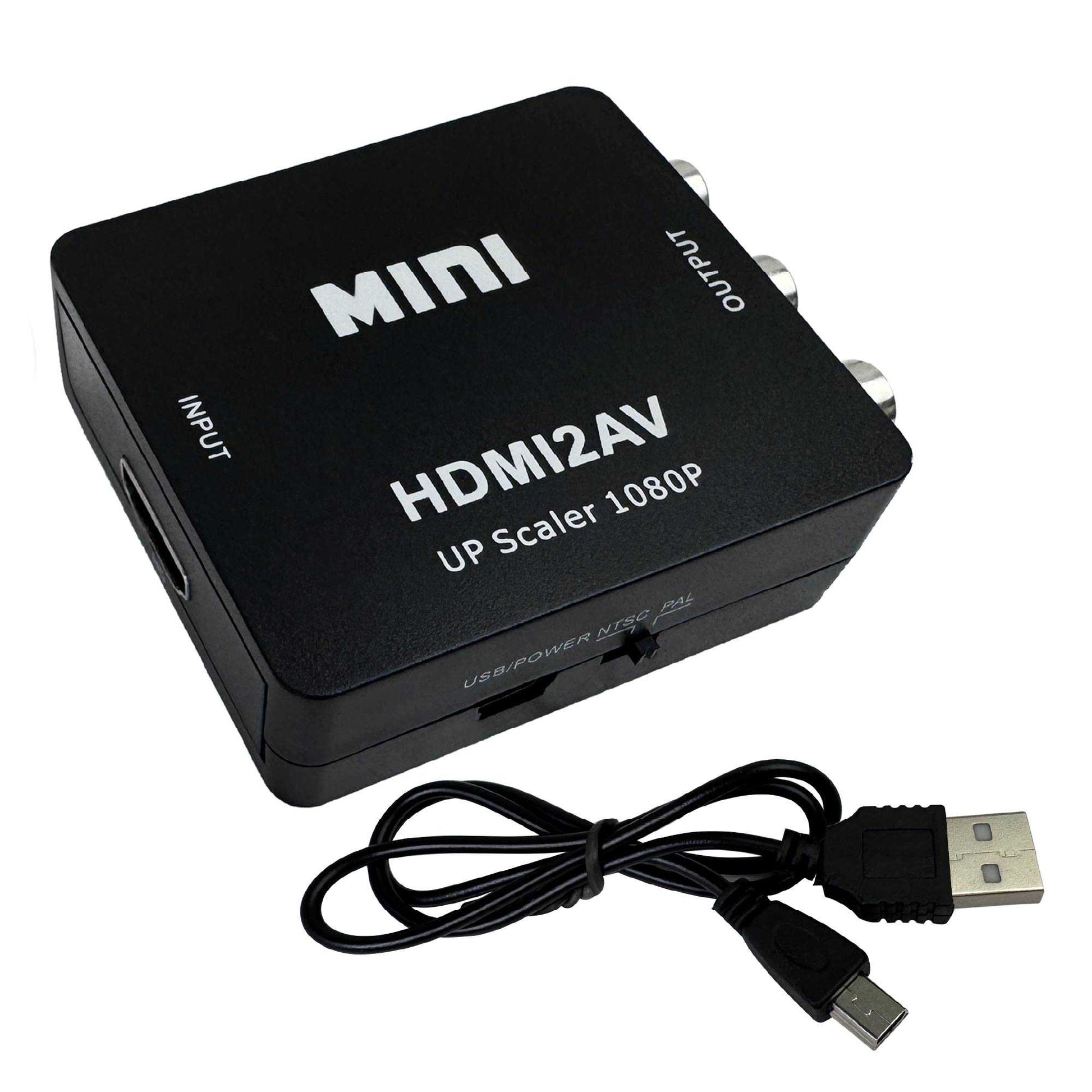Adaptador Conversor de HDMI a AV Soporte Full HD Negro para PC TV Portátil Televisor Convertidor Transformador HDMI2AV RCA Audio Video Resolución 1080p
