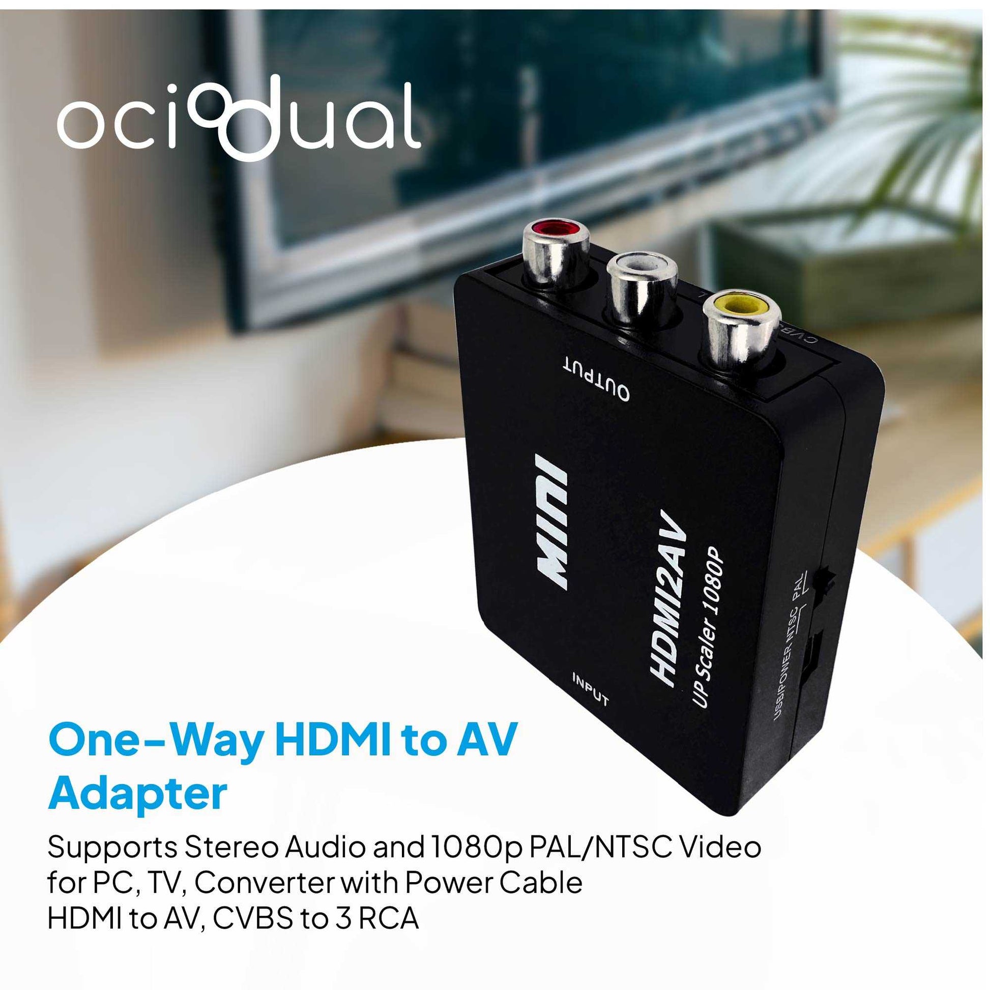 Adaptador Conversor de HDMI a AV Soporte Full HD Negro para PC TV Portátil Televisor Convertidor Transformador HDMI2AV RCA Audio Video Resolución 1080p