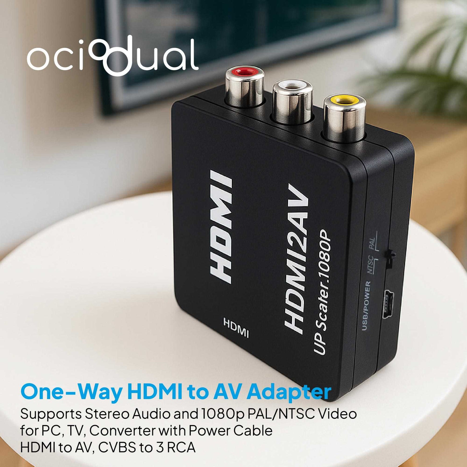 Adaptador Conversor de HDMI a AV Soporte Full HD Negro para PC TV Portátil Televisor Convertidor Transformador HDMI2AV RCA Audio Video Resolución 1080p