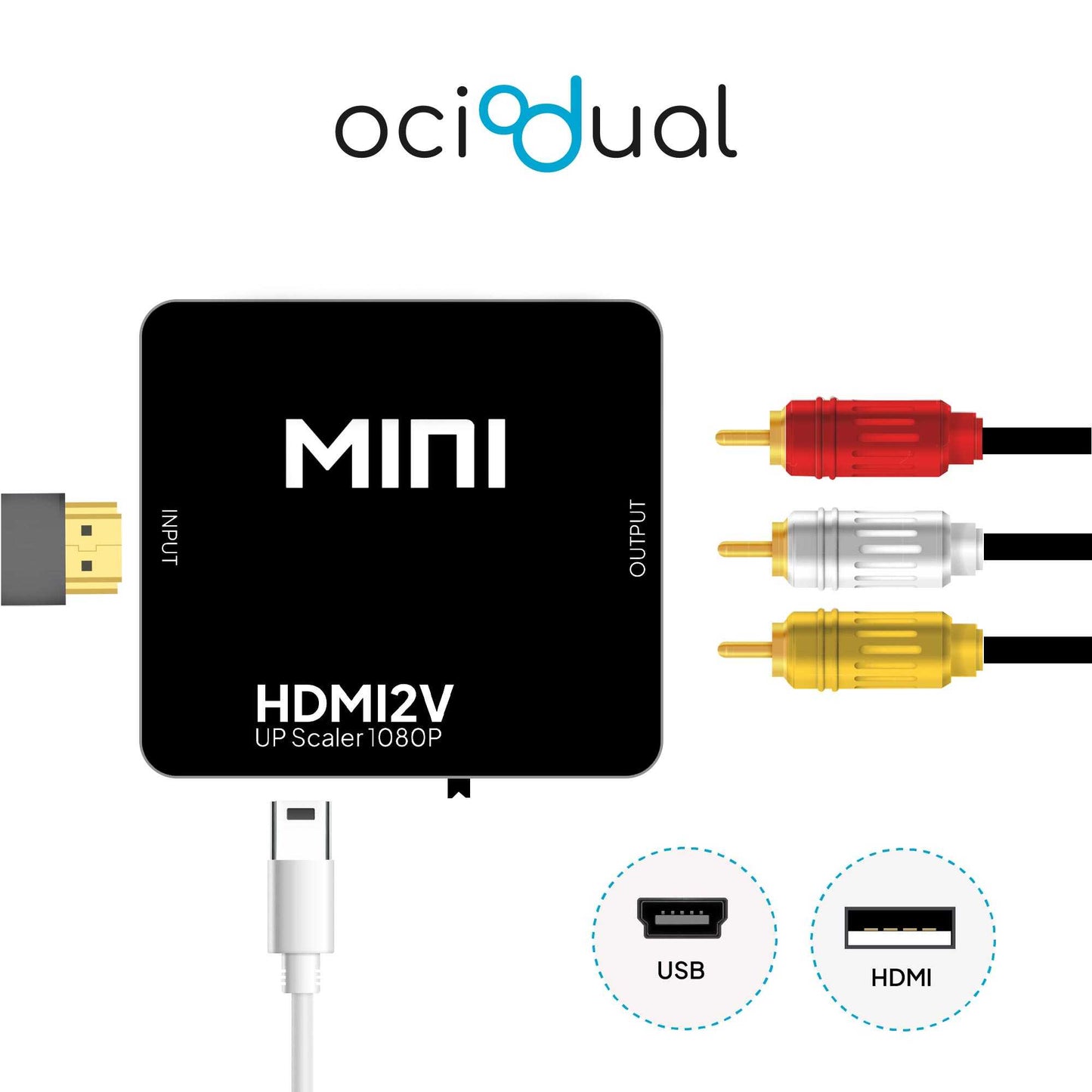 Adaptador Conversor de HDMI a AV Soporte Full HD Negro para PC TV Portátil Televisor Convertidor Transformador HDMI2AV RCA Audio Video Resolución 1080p