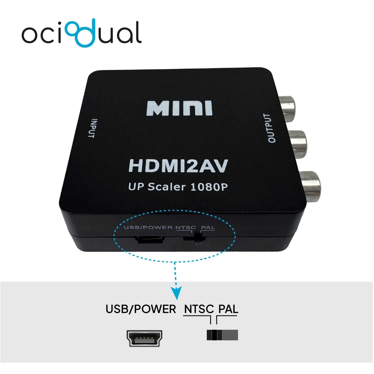 Adaptador Conversor de HDMI a AV Soporte Full HD Negro para PC TV Portátil Televisor Convertidor Transformador HDMI2AV RCA Audio Video Resolución 1080p