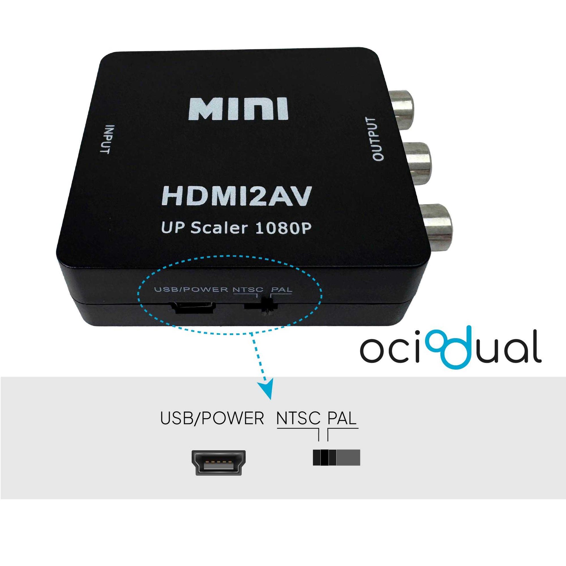 Adaptador Conversor de HDMI a AV Soporte Full HD Negro para PC TV Portátil Televisor Convertidor Transformador HDMI2AV RCA Audio Video Resolución 1080p