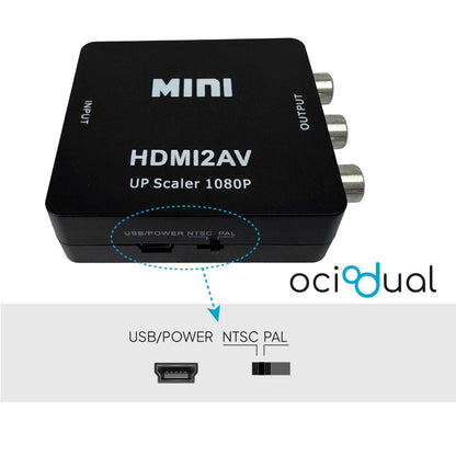 Adaptador Conversor de HDMI a AV Soporte Full HD Negro para PC TV Portátil Televisor Convertidor Transformador HDMI2AV RCA Audio Video Resolución 1080p