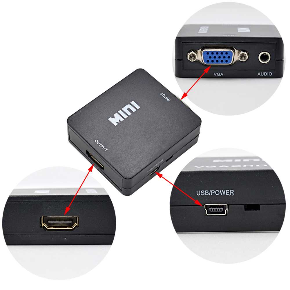 Adaptador de VGA a HDTV Convertidor Video Audio Analogica 1080p Negro para PC Ordenador Portatil Monitor TV HDTV Conversor VGA2HDTV Resolucion Full HD