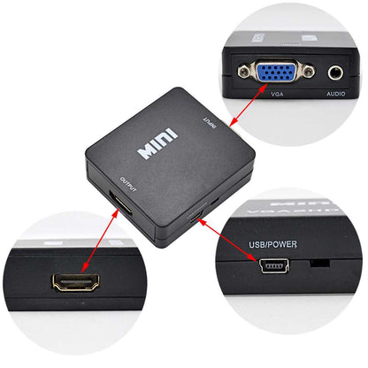 Adaptador de VGA a HDTV Convertidor Video Audio Analogica 1080p Negro para PC Ordenador Portatil Monitor TV HDTV Conversor VGA2HDTV Resolucion Full HD