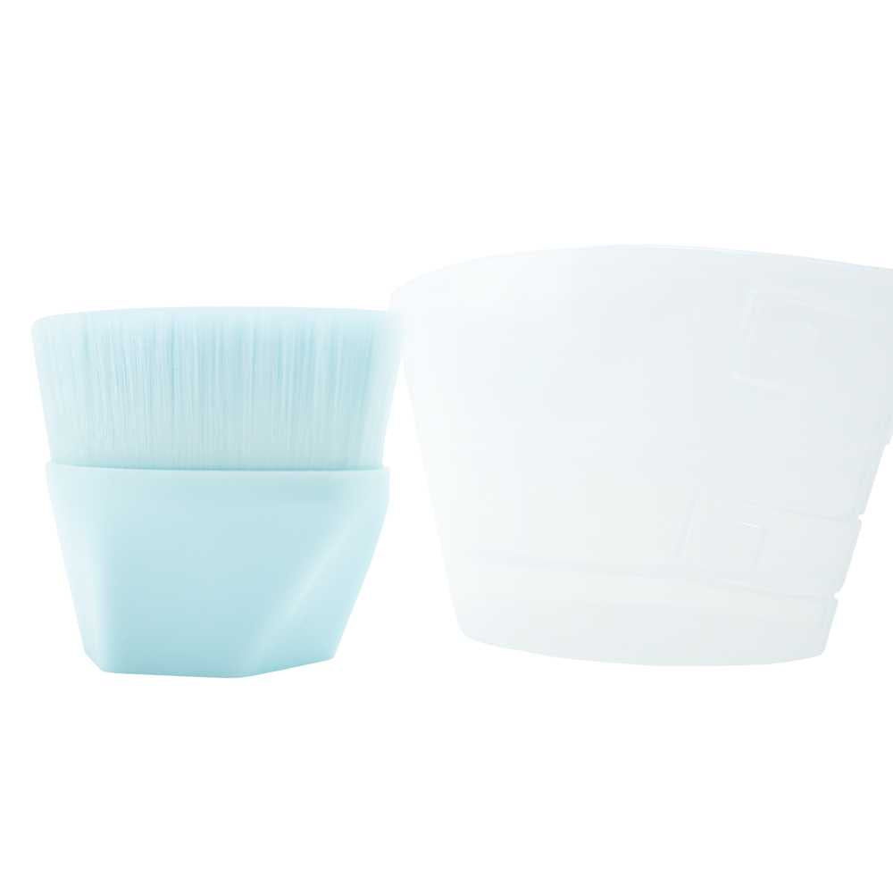 Brocha de Maquillaje Fluido Kabuki Facil Azul para Bases Cremosas Liquidas o en Polvo Base Facial Cara Rostro Cepillo Pincel Pelo Sintetico Suave