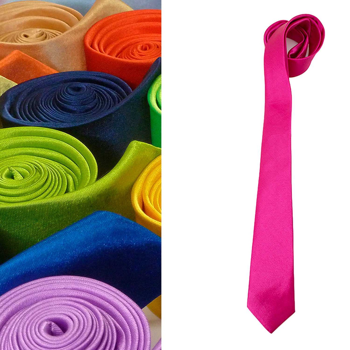 Corbata Estrecha Unisex sin Estampado Satinado Fucsia para Celebraciones y Eventos 100% Poliéster