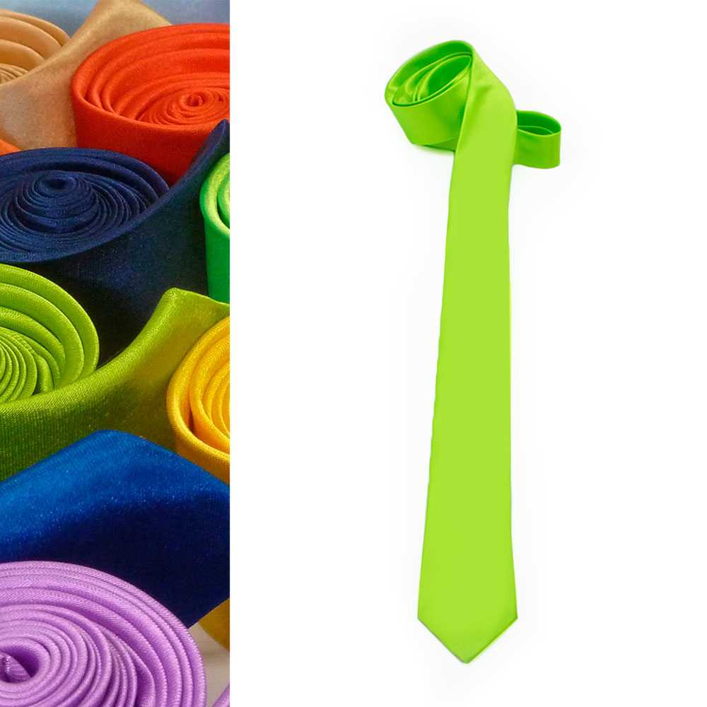 Corbata Estrecha Unisex sin Estampado Satinado Verde Lima para Celebraciones y Eventos 100% Poliéster