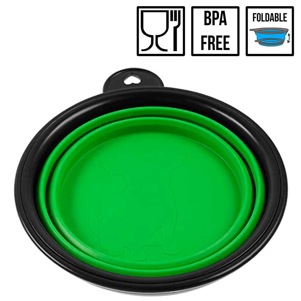 Bebedero Plegable Perro, Vaso Plegable de 350ml, Verde, Bebedero gatos, Comedero, Bebedero Perro Portátil