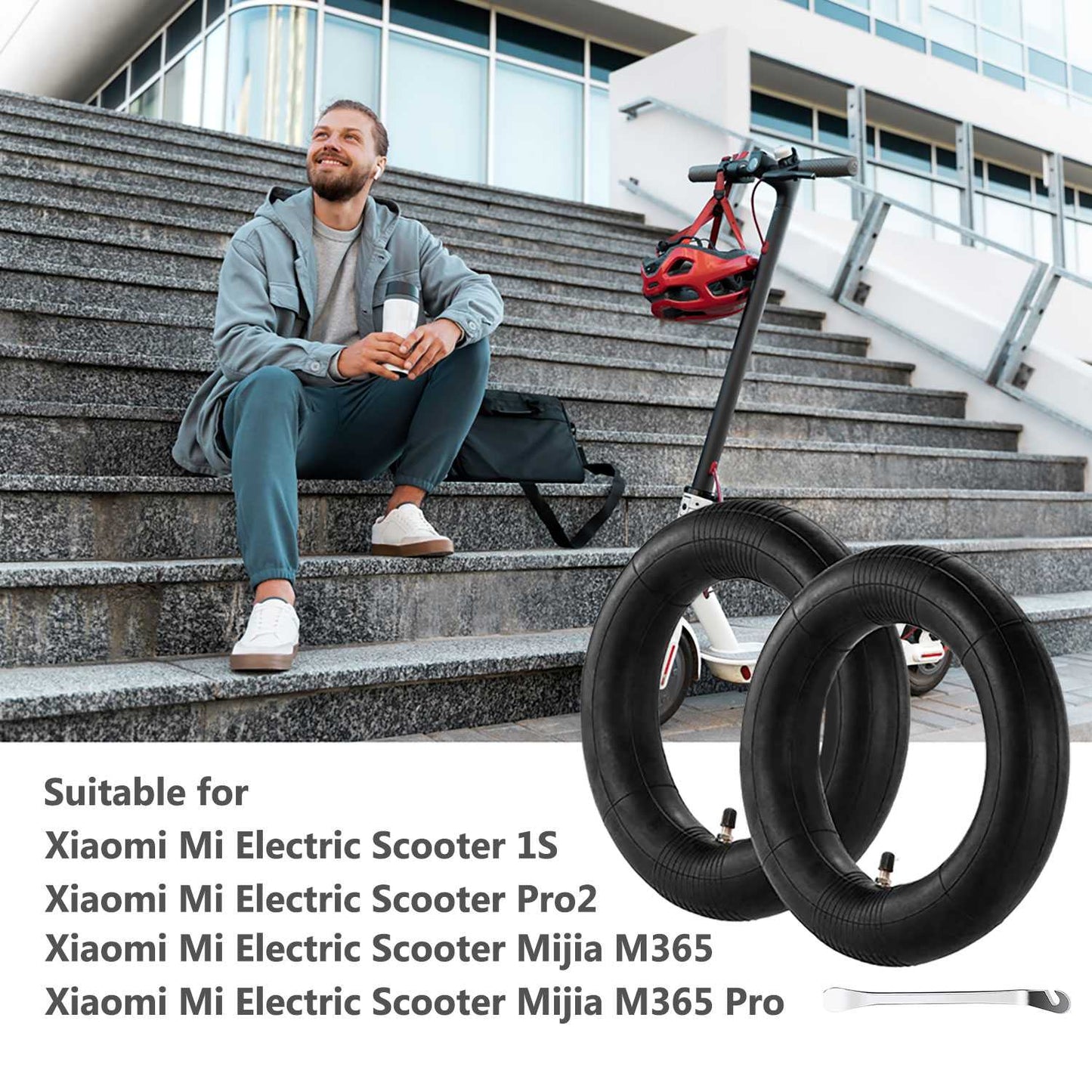 2 Camaras de Aire 10x2 Pulgadas Compatible con Patinete Electrico Xiaomi Scooter 1S/Essential/M365/Pro/Pro2 Recambio Camara Neumatico Negro