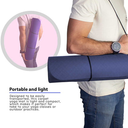 Esterilla Yoga antideslizante con Correa de hombro y Bolsa de Transporte, Pilates, Fitness, Yoga mat, TPE Ecológico + Algodón,  Colchoneta gimnasia, Azul Claro/Oscuro, 183cm X 61cm X 6mm