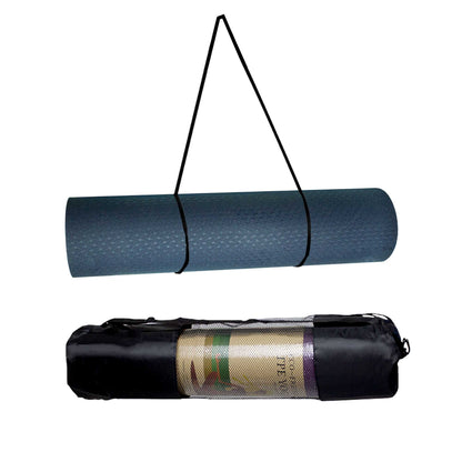 Esterilla Yoga antideslizante con Correa de hombro y Bolsa de Transporte, Pilates, Fitness, Yoga mat, TPE Ecológico + Algodón,  Colchoneta gimnasia, Azul Claro/Oscuro, 183cm X 61cm X 6mm