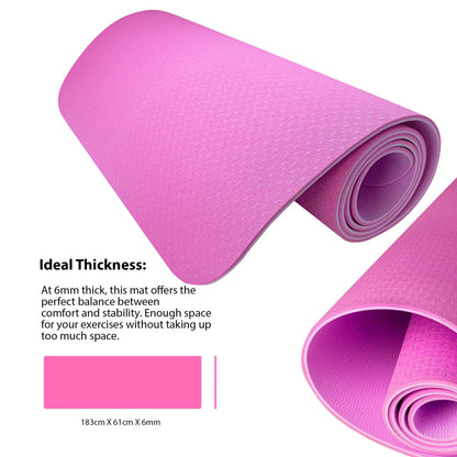 Esterilla Yoga antideslizante con Correa de hombro y Bolsa de Transporte, Pilates, Fitness, Yoga mat, TPE Ecológico + Algodón,  Colchoneta gimnasia, Rosa/Rosa Claro, 183cm X 61cm X 6mm