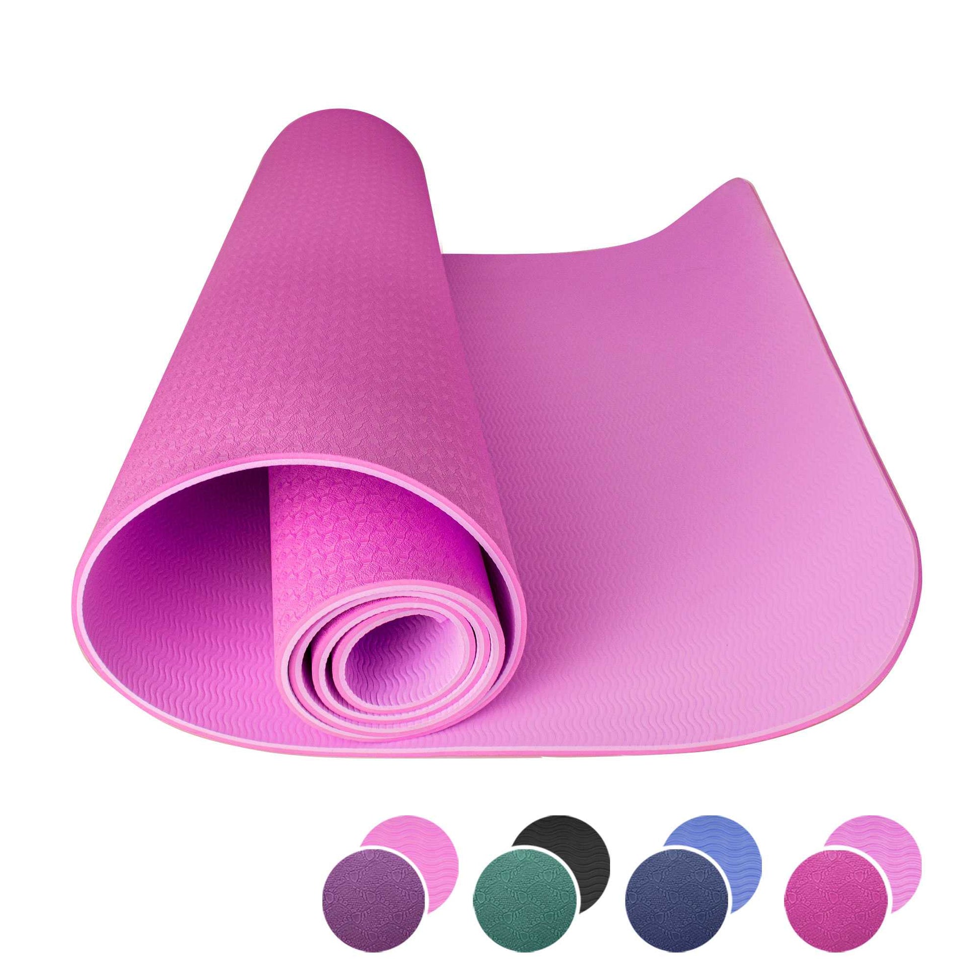 Esterilla Yoga antideslizante con Correa de hombro y Bolsa de Transporte, Pilates, Fitness, Yoga mat, TPE Ecológico + Algodón,  Colchoneta gimnasia, Rosa/Rosa Claro, 183cm X 61cm X 6mm