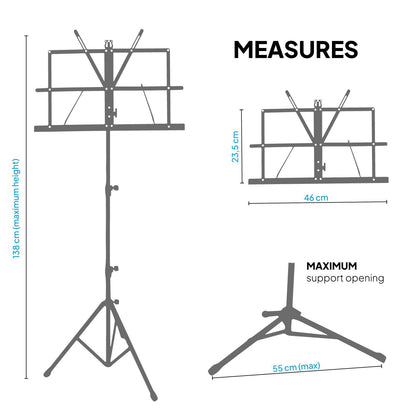 Atril Metálico Plegable para Partituras de Música Viajes Desplazamientos Basic Soporte Ajustable Regulable Altura