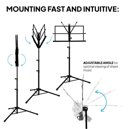 Atril Metálico Plegable para Partituras de Música Viajes Desplazamientos Basic Soporte Ajustable Regulable Altura