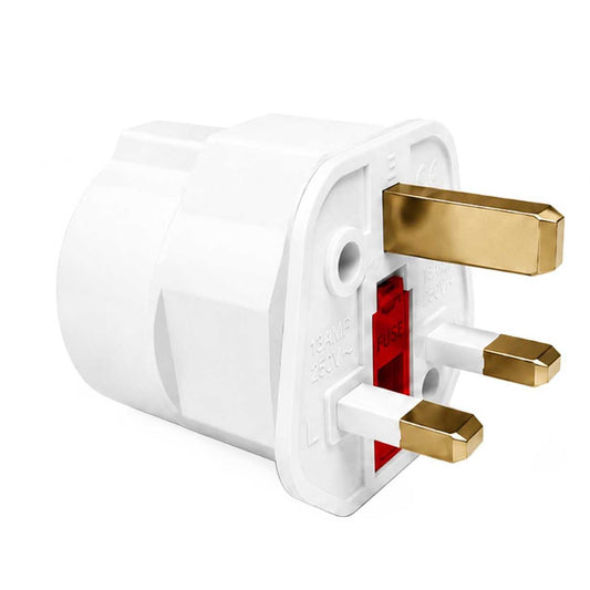 Adaptador de Enchufe EU a UK, Convertidor de 2 Pines a 3 Pines, Tipo C, E y F a Tipo G, Blanco