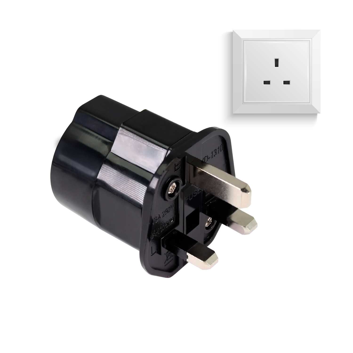 Adaptador de Enchufe EU a UK, Convertidor de 2 Pines a 3 Pines, Tipo C, E y F a Tipo G, Negro