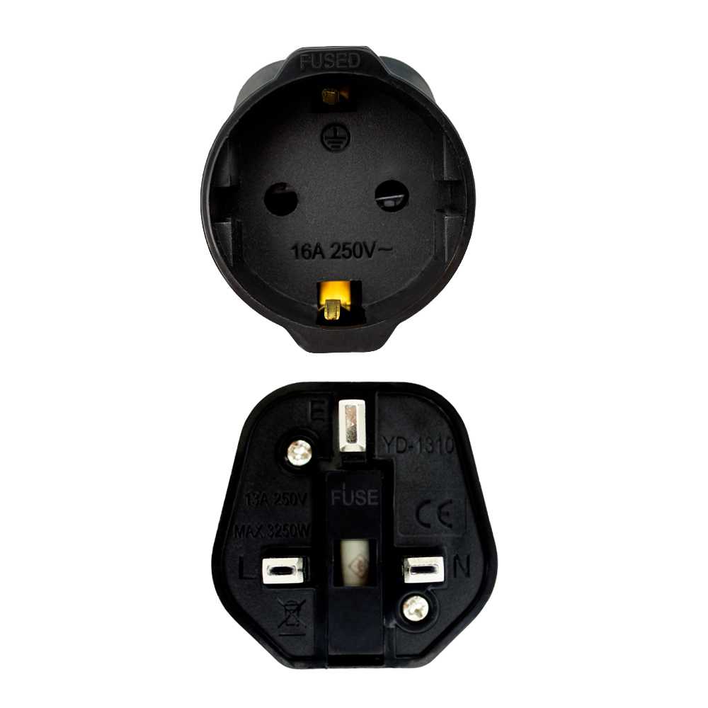 Adaptador de Enchufe EU a UK, Convertidor de 2 Pines a 3 Pines, Tipo C, E y F a Tipo G, Negro