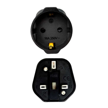 Adaptador de Enchufe EU a UK, Convertidor de 2 Pines a 3 Pines, Tipo C, E y F a Tipo G, Negro