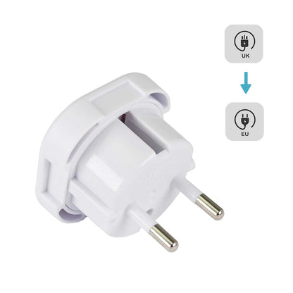 Adaptador de Enchufe UK a EU, Convertidor de 3 Pines a 2 Pines, Tipo G a Tipo C,E y F, Blanco