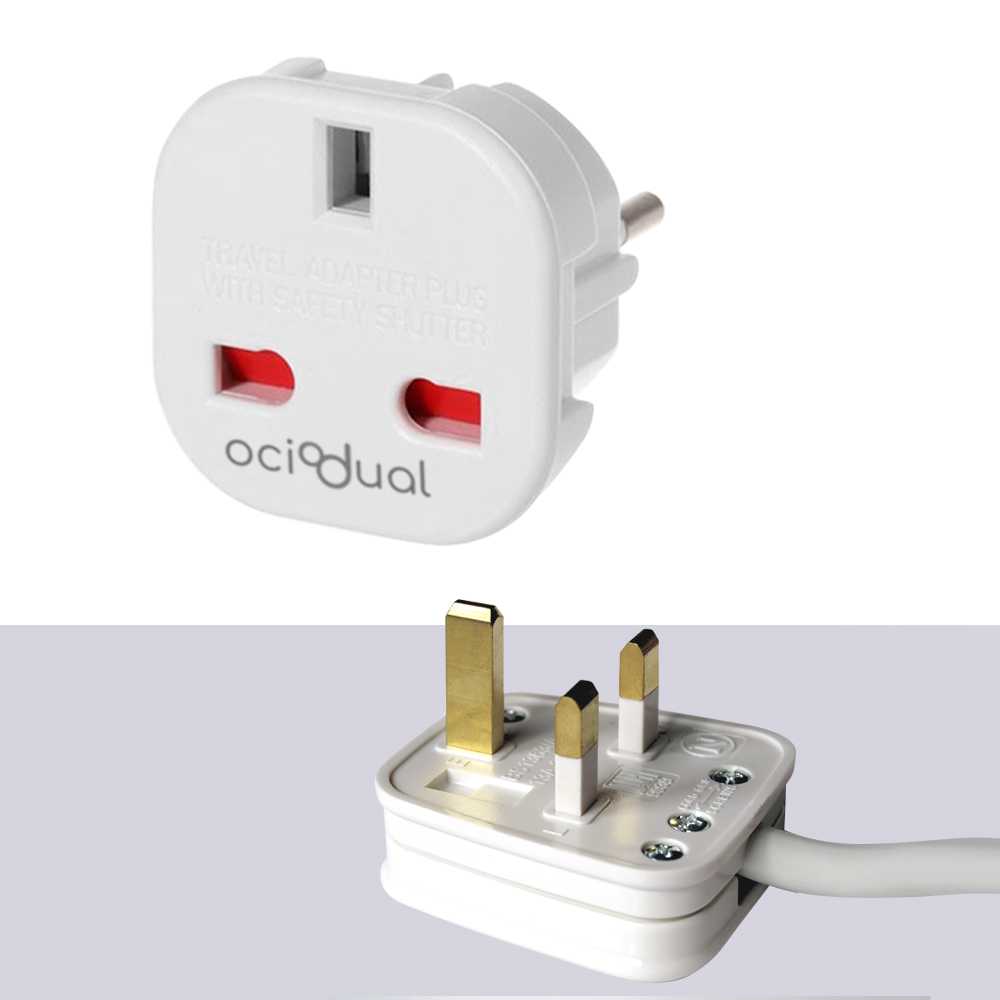 Adaptador de Enchufe UK a EU, Convertidor de 3 Pines a 2 Pines, Tipo G a Tipo C,E y F, Blanco