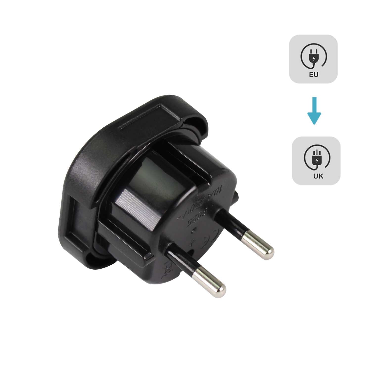 Adaptador de Enchufe UK a EU, Convertidor de 3 Pines a 2 Pines, Tipo G a Tipo C,E y F, Negro