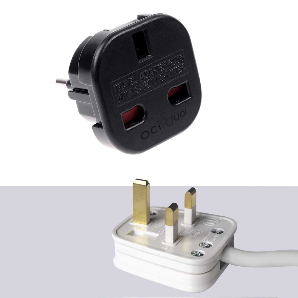 Adaptador de Enchufe UK a EU, Convertidor de 3 Pines a 2 Pines, Tipo G a Tipo C,E y F, Negro