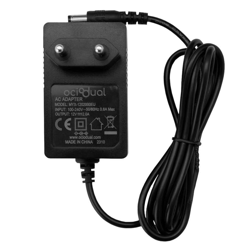 Adaptador de Corriente 12V 2A Conector DC 5.5mm, Fuente de Alimentación jack de conexión 5,5mm Exterior y 2,5mm Interno, Input 100-240V~50/60Hz 0.8A Max, Output 12V~2.0A