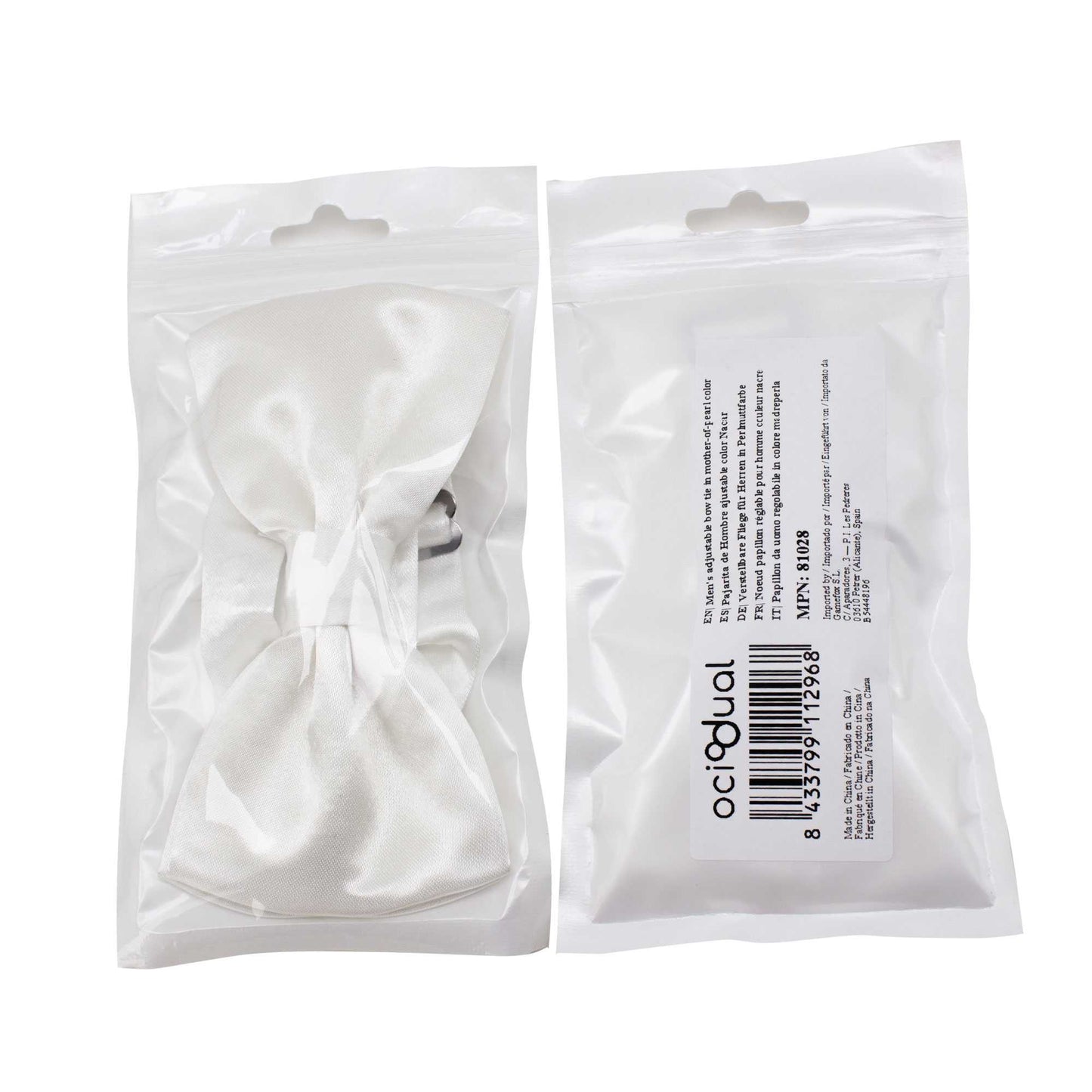 Pajarita Elegante para Hombre de color Nacar Diseño Unicolor con Cierre de Gancho Clip Ajustable, 12cm x 6cm, Celebraciones, Fiestas, Trabajo, Bodas y Eventos