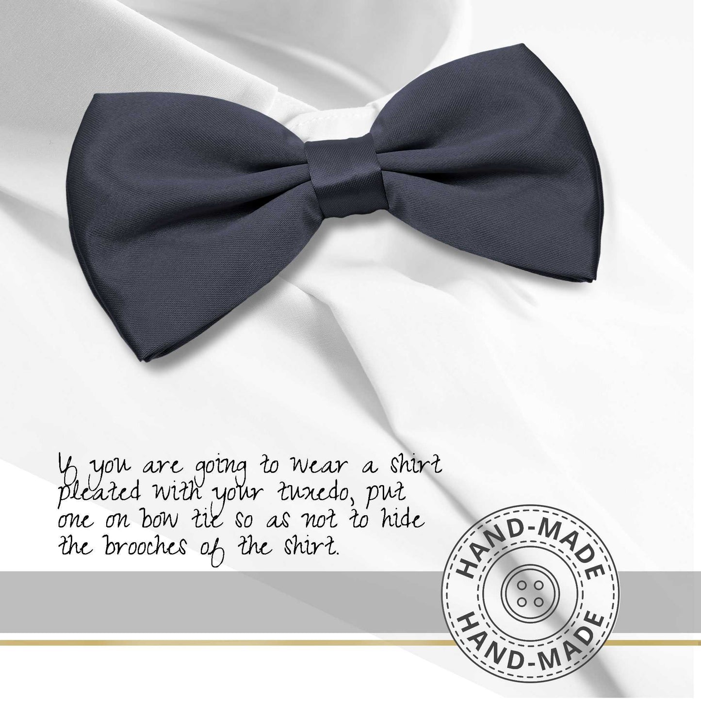 Pajarita Elegante para Hombre de color Gris Oscuro Azulado Diseño Unicolor con Cierre de Gancho Clip Ajustable, 12cm x 6cm, Celebraciones, Fiestas, Trabajo, Bodas y Eventos