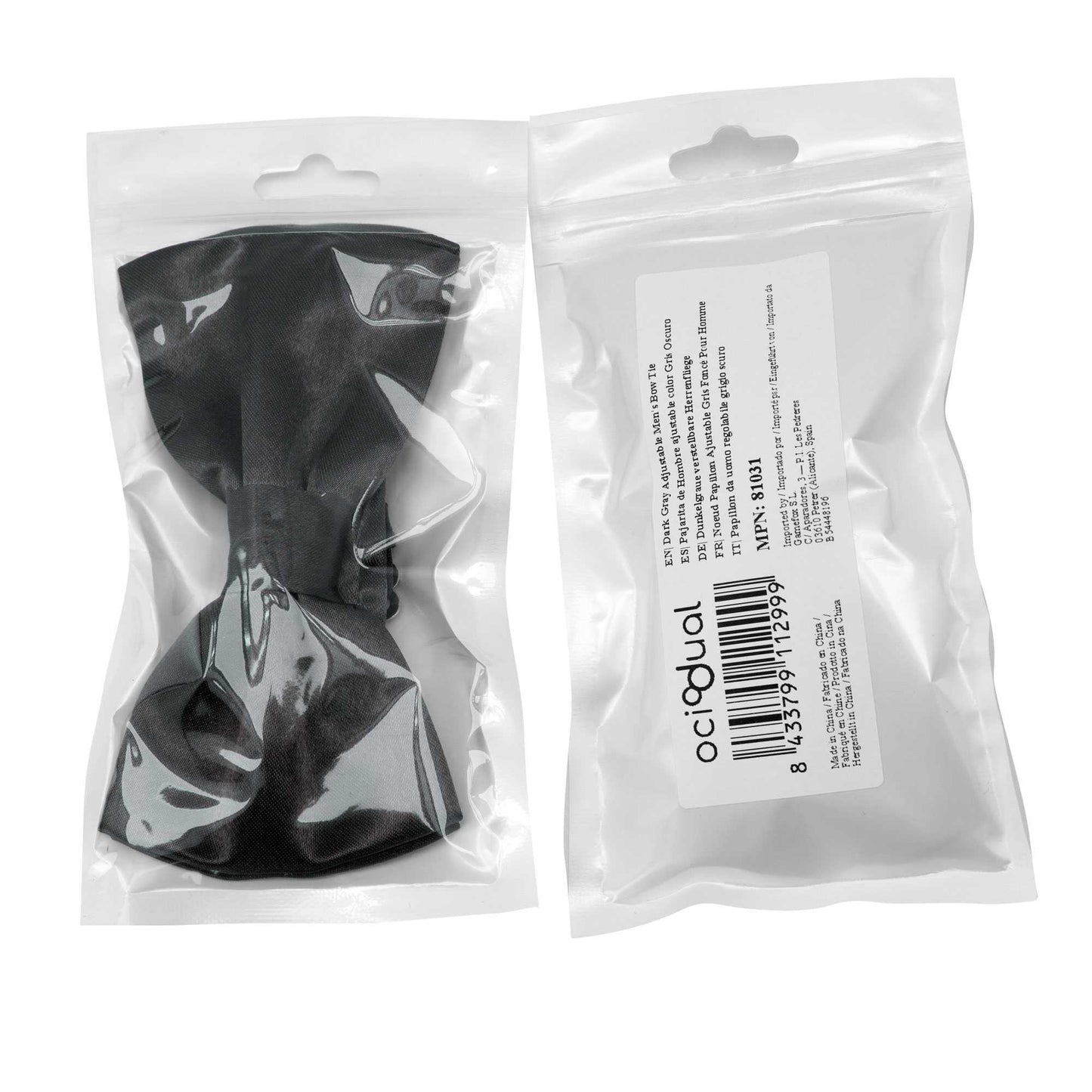 Pajarita Elegante para Hombre de color Gris Oscuro Azulado Diseño Unicolor con Cierre de Gancho Clip Ajustable, 12cm x 6cm, Celebraciones, Fiestas, Trabajo, Bodas y Eventos